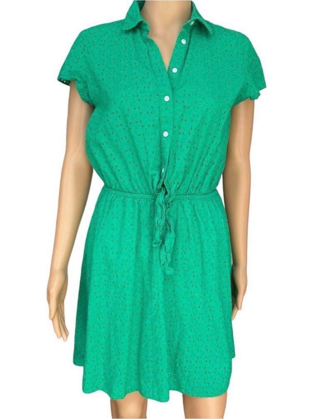 J. Crew Mercantile 100% Cotton Eyelet Collared Tie-Front Dress Size Med